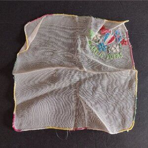 Vintage Mesh Hankie Handkerchief Needlepoint My Heart Is Yours 7 X 7